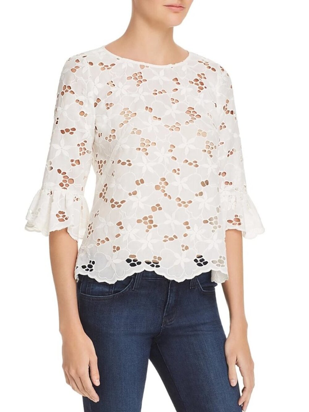 Rebecca Taylor Adriana Floral Eyelet Lace Embroidered  Blouse Woman's 4